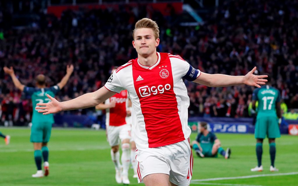 Ajax's Matthijs de Ligt celebrates scoring their first goal.