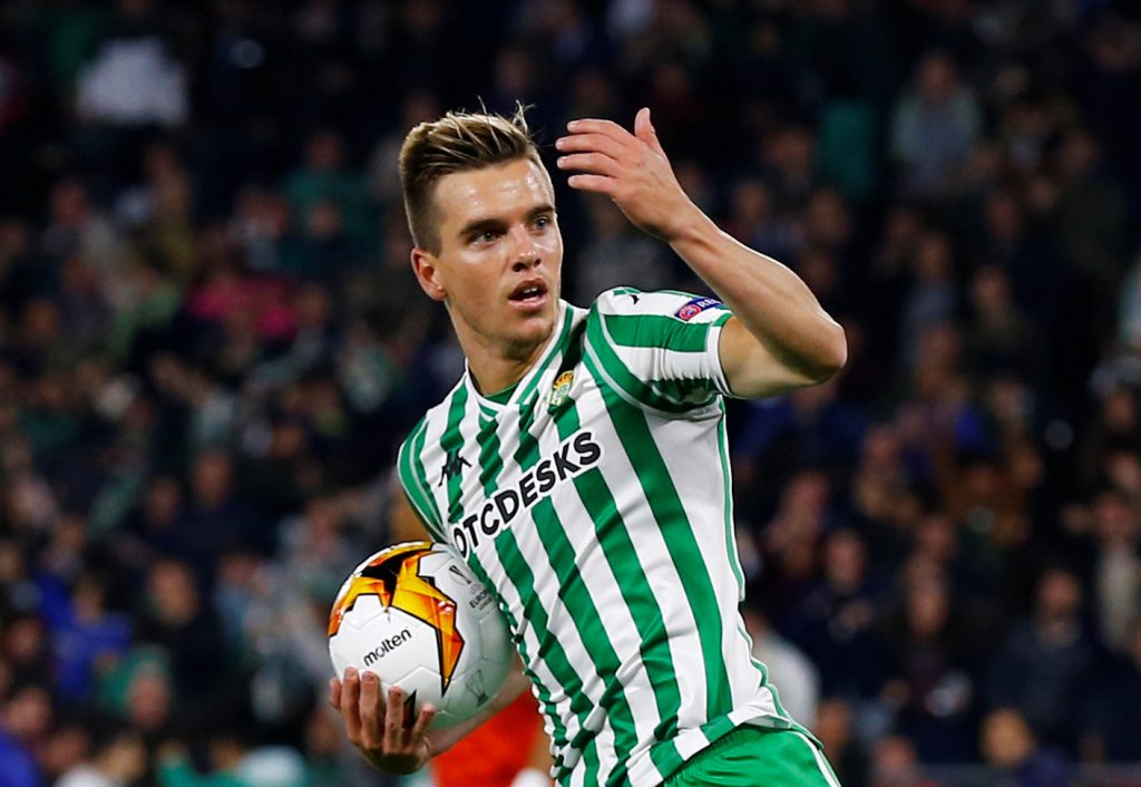 Real Betis' Giovani Lo Celso celebrates scoring their first goal.