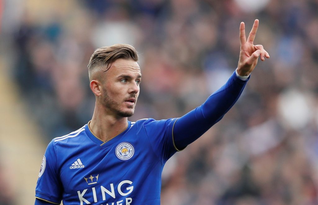 Leicester City's James Maddison gestures.