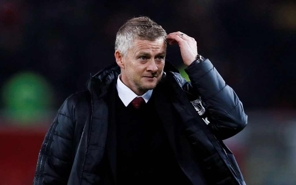 Manchester United manager Ole Gunnar Solskjaer reacts at the end of the match.