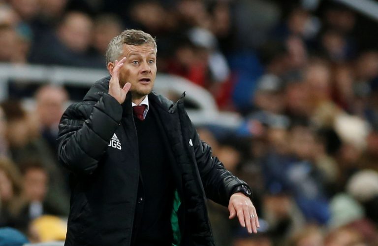 Manchester United manager Ole Gunnar Solskjaer reacts.
