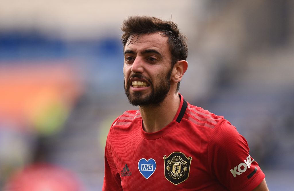 Manchester United's Bruno Fernandes reacts.