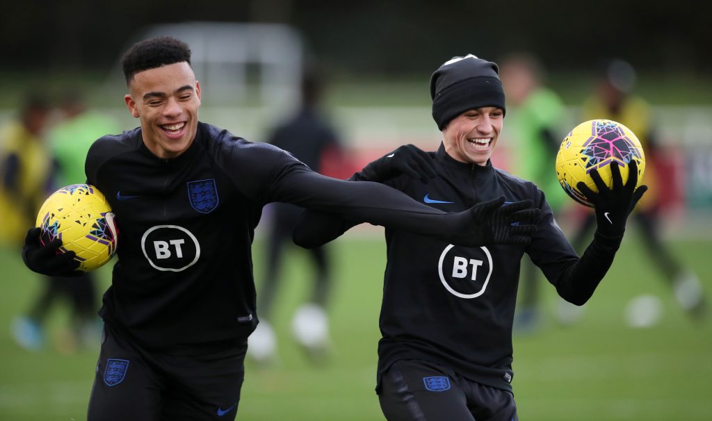 England's Phil Foden and Mason Greenwood during training.