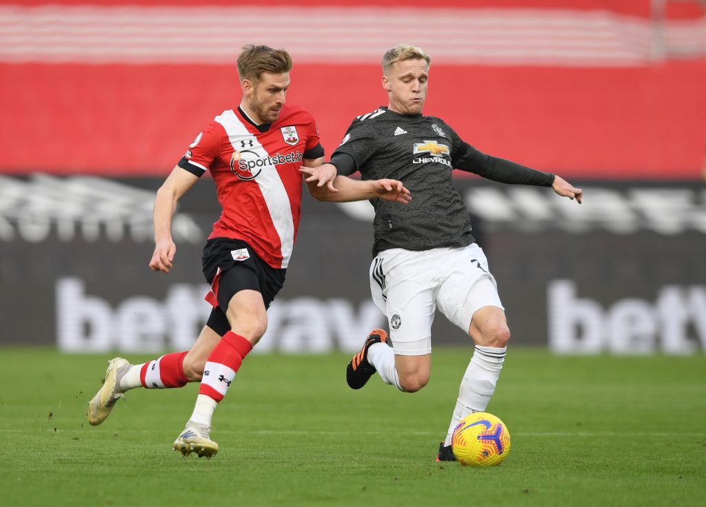 Donny van de Beek in action with Southampton's Stuart Armstrong.