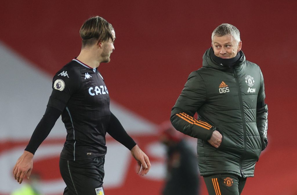 Jack Grealish and Man United manager Ole Gunnar Solskjaer after the match.