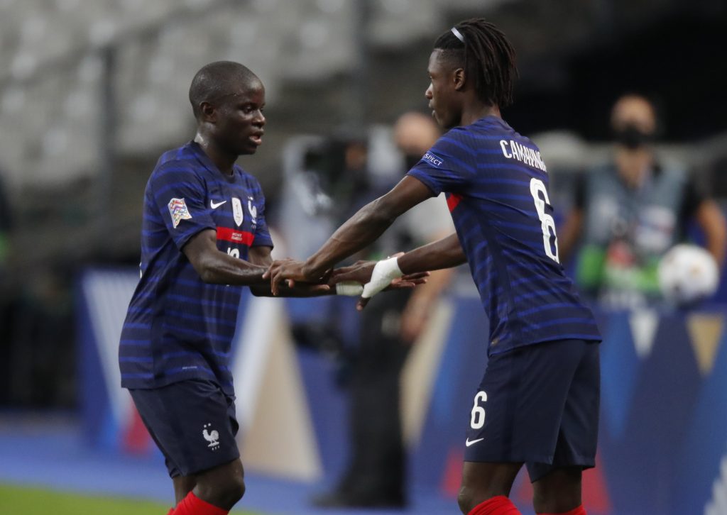 France's Eduardo Camavinga comes on as a substitute to replace N'Golo Kante.