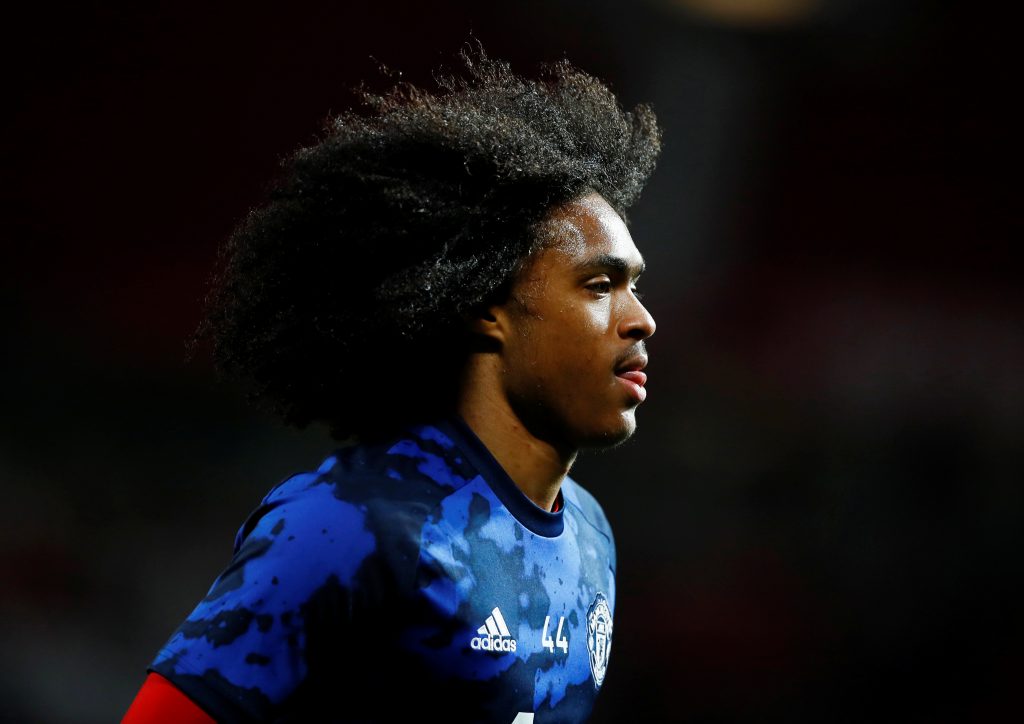 Manchester United's Tahith Chong during the warm up before the match.