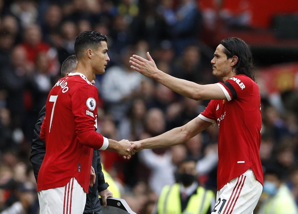 Cristiano Ronaldo comes on as a substitute to replace Edinson Cavani.