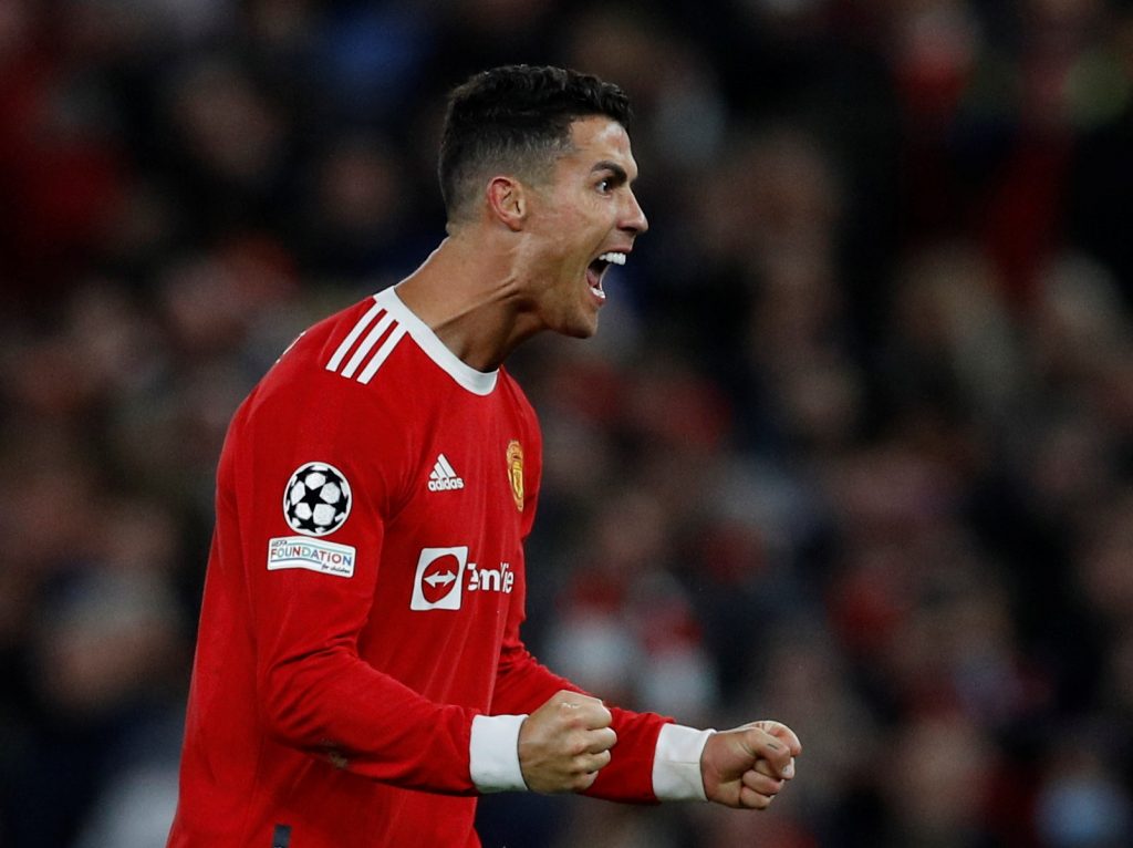 Manchester United's Cristiano Ronaldo celebrates after the match.