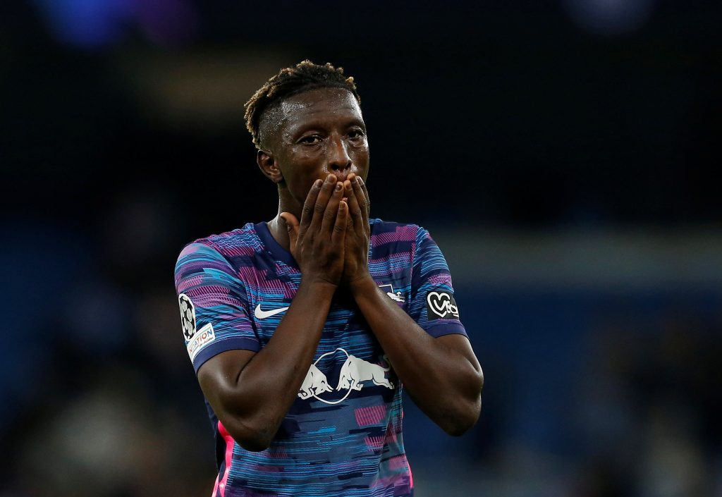 RB Leipzig's Amadou Haidara looks dejected after the match.