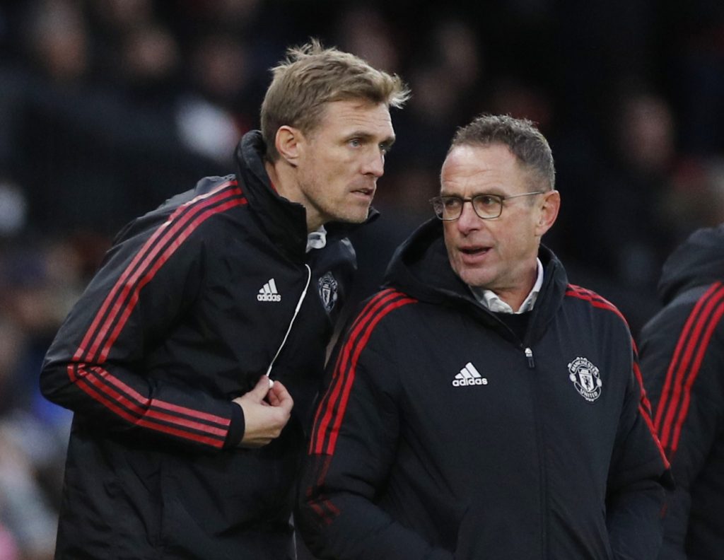 Manchester United interim manager Ralf Rangnick with technical director.