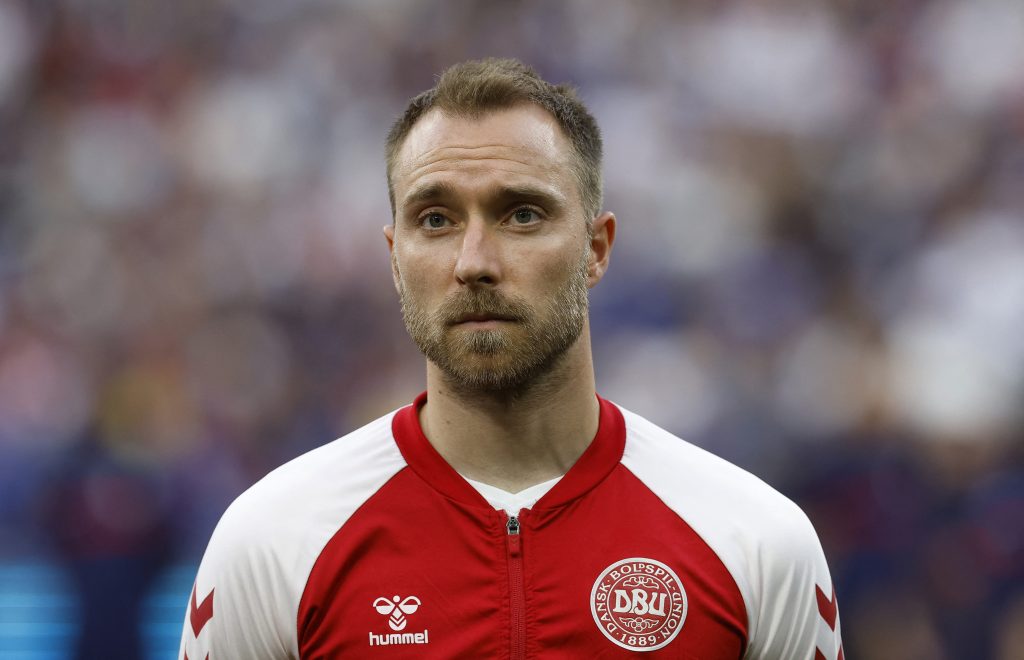 Denmark's Christian Eriksen lines up before the match.