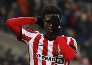 Sunderland's Amad Diallo celebrates scoring their first goal.
