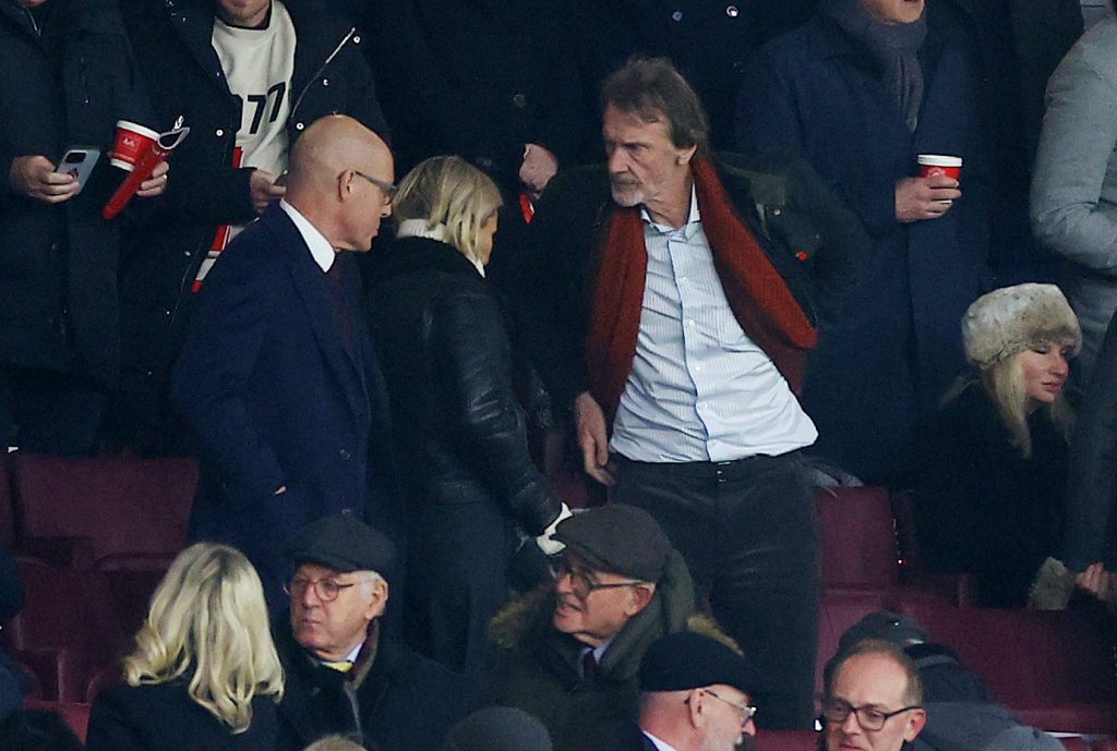 Manchester United co owner Jim Ratcliffe is seen in the stands.