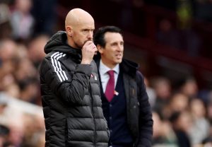Manchester United manager Erik ten Hag against Aston Villa