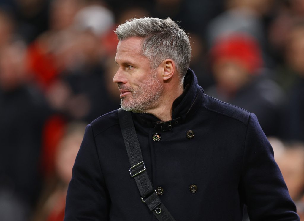 Jamie Carragher before the match between Liverpool and Manchester United