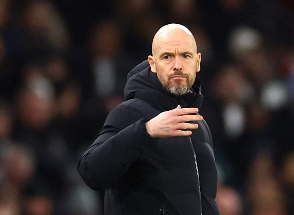 Manchester United manager Erik ten Hag against Aston Villa