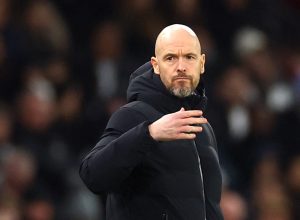 Manchester United manager Erik ten Hag against Aston Villa